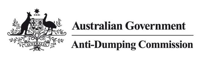 The official black-and-white logo of the Australian Government Anti-Dumping Commission, featuring the Australian Coat of Arms next to the agency's name.