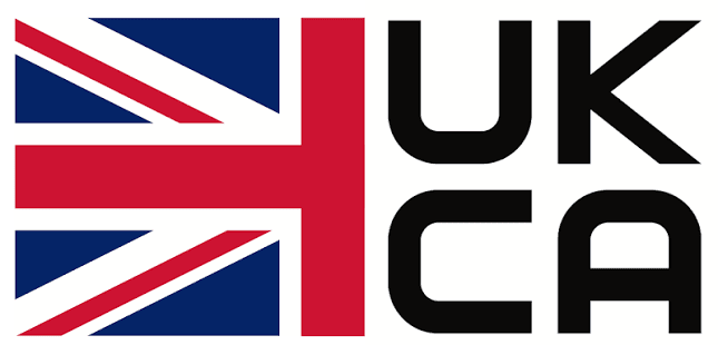 The official UKCA marking logo, consisting of the UK Union Jack flag placed on the left side and the bold, black uppercase letters "UKCA" stacked in two rows on the right, set against a plain white background. This logo signifies UK Conformity Assessed, representing a product's UKCA Compliance with the regulatory standards required for placing goods on the United Kingdom market.
