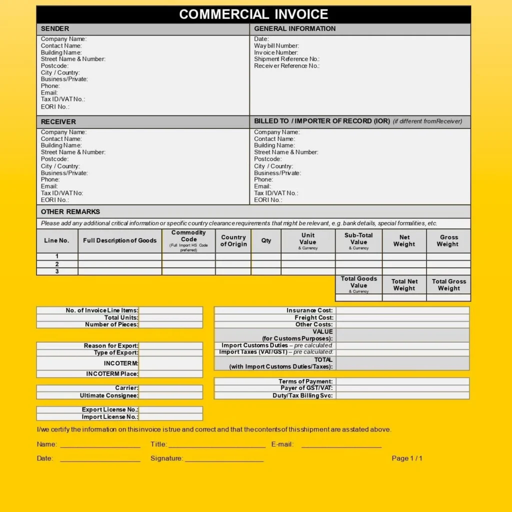 What a commercial invoice must show 1 COMMERCIAL INVOICE example
